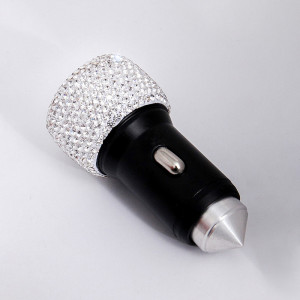 New diamond car mobile phone safety hammer charger dual USB fast charging diamond car mobile phone aluminum alloy car charger