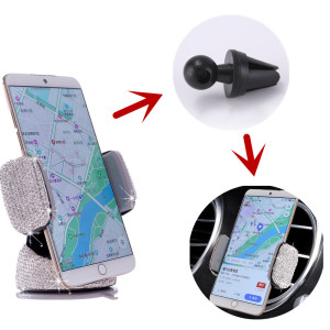 Diamond-studded car mobile phone holder multi-function air outlet car navigation bracket car with suction cup rotating mobile phone holder