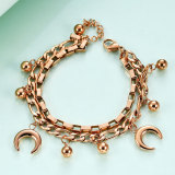Multi-layer stainless steel personalized round bead moon bracelet