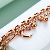 Multi-layer stainless steel personalized round bead moon bracelet