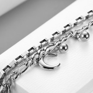 Multi-layer stainless steel personalized round bead moon bracelet