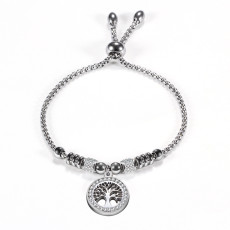 Diamond Adjustable Length Titanium Steel Bracelet Stainless Steel Tree of Life Bracelet