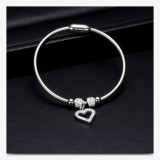 Simple peach heart stainless steel snake chain bracelet with diamond magnet clasp