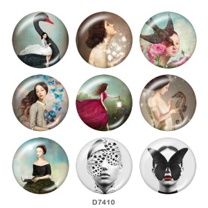 20MM   Butterfly   girl   Print   glass  snaps buttons