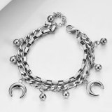 Multi-layer stainless steel personalized round bead moon bracelet