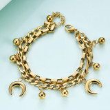 Multi-layer stainless steel personalized round bead moon bracelet