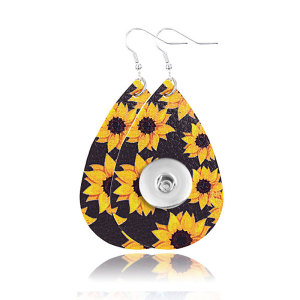 Sunflower Leather snap earring fit 20MM snaps style jewelry Drop shape  earrings for women