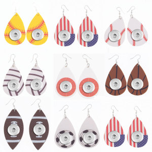 Ball games Leather snap earring fit 20MM snaps style jewelry Drop shape