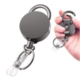 Black electroplated metal easy pull buckle retractable key buckle easy to pull with belt clip ID buckle high elastic cable puller