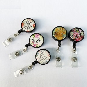 Colored flowers Epoxy easy pull buckle Easy pull retractable ID buckle badge buckle