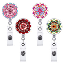 Colored flowers Epoxy easy pull buckle Easy pull retractable ID buckle badge buckle