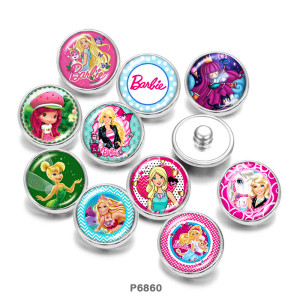 20MM  Cartoon  girl   Elves  Print   glass  snaps buttons