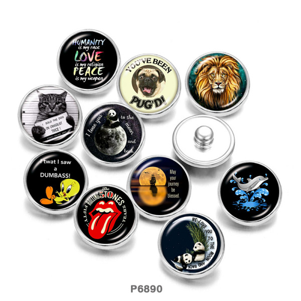 20MM   Cat  Dog   dolphin   Print   glass  snaps buttons