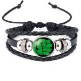 Marvel Superhero Badge Captain America Superman Spiderman Flash Hulk Gemstone Leather Bracelet