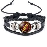 Marvel Superhero Badge Captain America Superman Spiderman Flash Hulk Gemstone Leather Bracelet