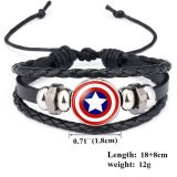 Marvel Superhero Badge Captain America Superman Spiderman Flash Hulk Gemstone Leather Bracelet