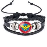 Marvel Superhero Badge Captain America Superman Spiderman Flash Hulk Gemstone Leather Bracelet
