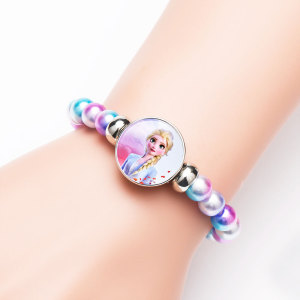 1 buttons With Frozen fairy tale princess glass buckle Colorful beads Elasticity  bracelet fit18&20MM  snaps jewelry