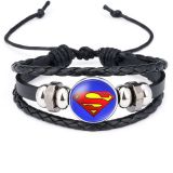 Marvel Superhero Badge Captain America Superman Spiderman Flash Hulk Gemstone Leather Bracelet