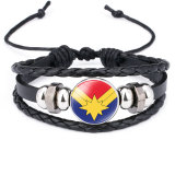 Marvel Superhero Badge Captain America Superman Spiderman Flash Hulk Gemstone Leather Bracelet