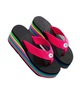 Rainbow bottom 2 buttons girls shoes, women's slippers, women's flip-flops, women's sandals, 6.5 cm high thick soles for summer beach fit18&20MM  snaps jewelry