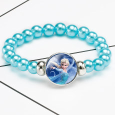 1 buttons With Frozen fairy tale princess glass buckle Colorful beads Elasticity  bracelet fit18&20MM  snaps jewelry
