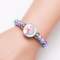 1 buttons With Unicorn dream glass buckle Colorful beads Elasticity  bracelet fit18&20MM  snaps jewelry