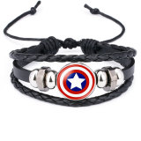 Marvel Superhero Badge Captain America Superman Spiderman Flash Hulk Gemstone Leather Bracelet