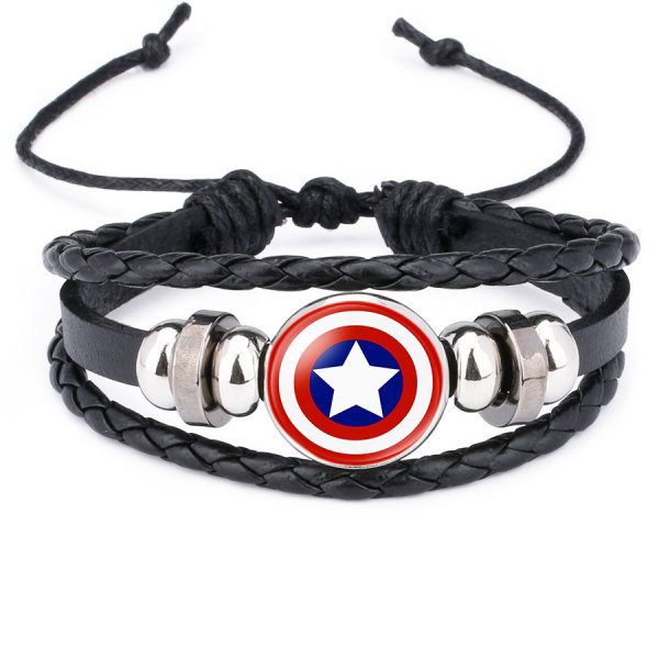 Marvel Superhero Badge Captain America Superman Spiderman Flash Hulk Gemstone Leather Bracelet