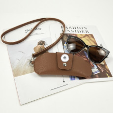 16.5*7CM Fashionable PVC double-sided leather glasses protective cover, portable leather mirror clip, hanging neck glasses bag, anti-lost glasses protective cover fit 18&20mm snap buttom sanp jewelry