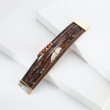 Crystal Feather Accessory Multi-Layer Wide Leather Bracelet
