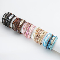 Crystal Feather Accessory Multi-Layer Wide Leather Bracelet
