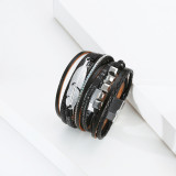 Crystal Feather Accessory Multi-Layer Wide Leather Bracelet