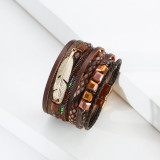 Crystal Feather Accessory Multi-Layer Wide Leather Bracelet