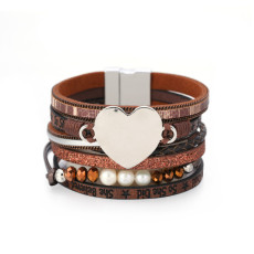 Multilayer Love Pearl Crystal Leather Bracelet Ladies Bohemian Ethnic Bracelet