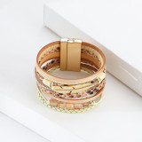 Crystal Feather Accessory Multi-Layer Wide Leather Bracelet