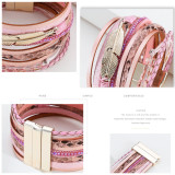 Crystal Feather Accessory Multi-Layer Wide Leather Bracelet