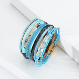 Crystal Feather Accessory Multi-Layer Wide Leather Bracelet