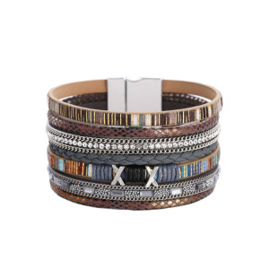 Wide side bracelet European and American cross-border sources of color woven multilayer leather bracelet