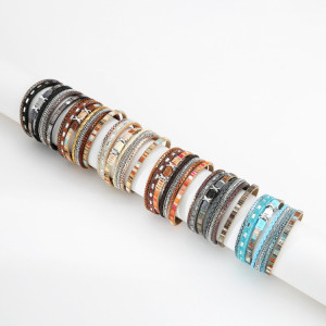 Wide side bracelet European and American cross-border sources of color woven multilayer leather bracelet