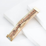 Crystal Feather Accessory Multi-Layer Wide Leather Bracelet