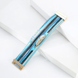 Crystal Feather Accessory Multi-Layer Wide Leather Bracelet