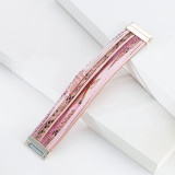 Crystal Feather Accessory Multi-Layer Wide Leather Bracelet