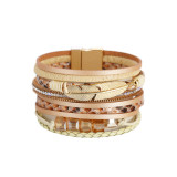 Crystal Feather Accessory Multi-Layer Wide Leather Bracelet