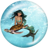 20MM  Mermaid   Print   glass  snaps buttons  Beach Ocean