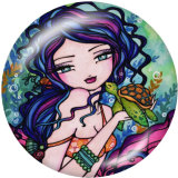 20MM  Mermaid   Print   glass  snaps buttons  Beach Ocean