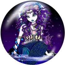 20MM  Mermaid   Print   glass  snaps buttons  Beach Ocean