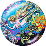 20MM  Mermaid   Print   glass  snaps buttons  Beach Ocean