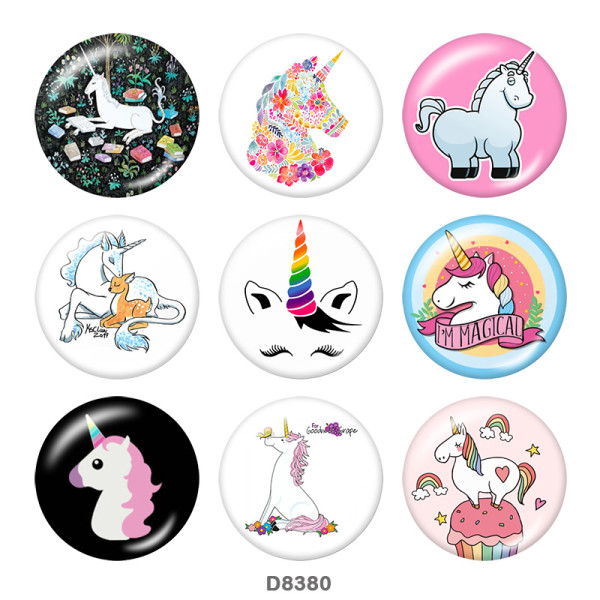 20MM  Unicorn   Print   glass  snaps buttons