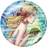 20MM  Mermaid   Print   glass  snaps buttons  Beach Ocean